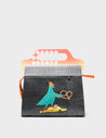 Vali Black Leather Crossbody Handbag Plastic Handle - Urban Pigeon Embroidery